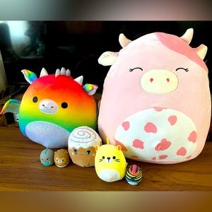 Lot of 7 Squishmallows: BNWT Clay, Calypsa, Chip, Mystery Cinnamon Bun AND MORE!